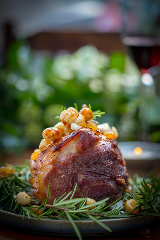 Baked Ham with Sultana and Macadamia Glaze