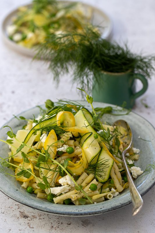 Summer Squash, Petit Pois Pasta Salad