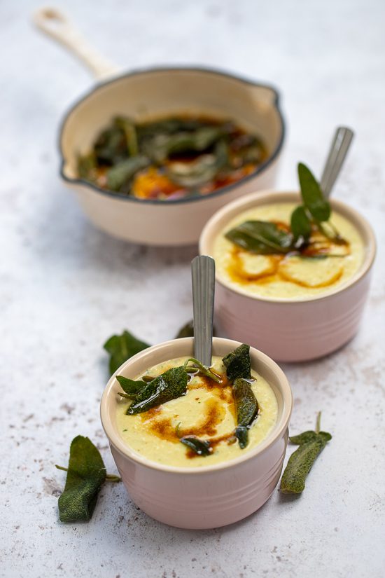 Cauliflower and Parmesan Soup with Brown Butter and Crispy Sage