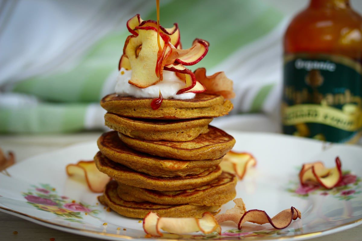 Bee Happy: Paleo Pollen Pancakes, Topped with Apple Crisp and Orchard Syrup