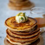 Goats Cheese, Lemon and Thyme Pancakes with Manuka Honey and Melted Butter Drizzle