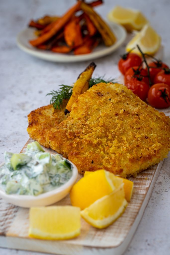 Crispy Haddock Schnitzel with Cucumber Tartare