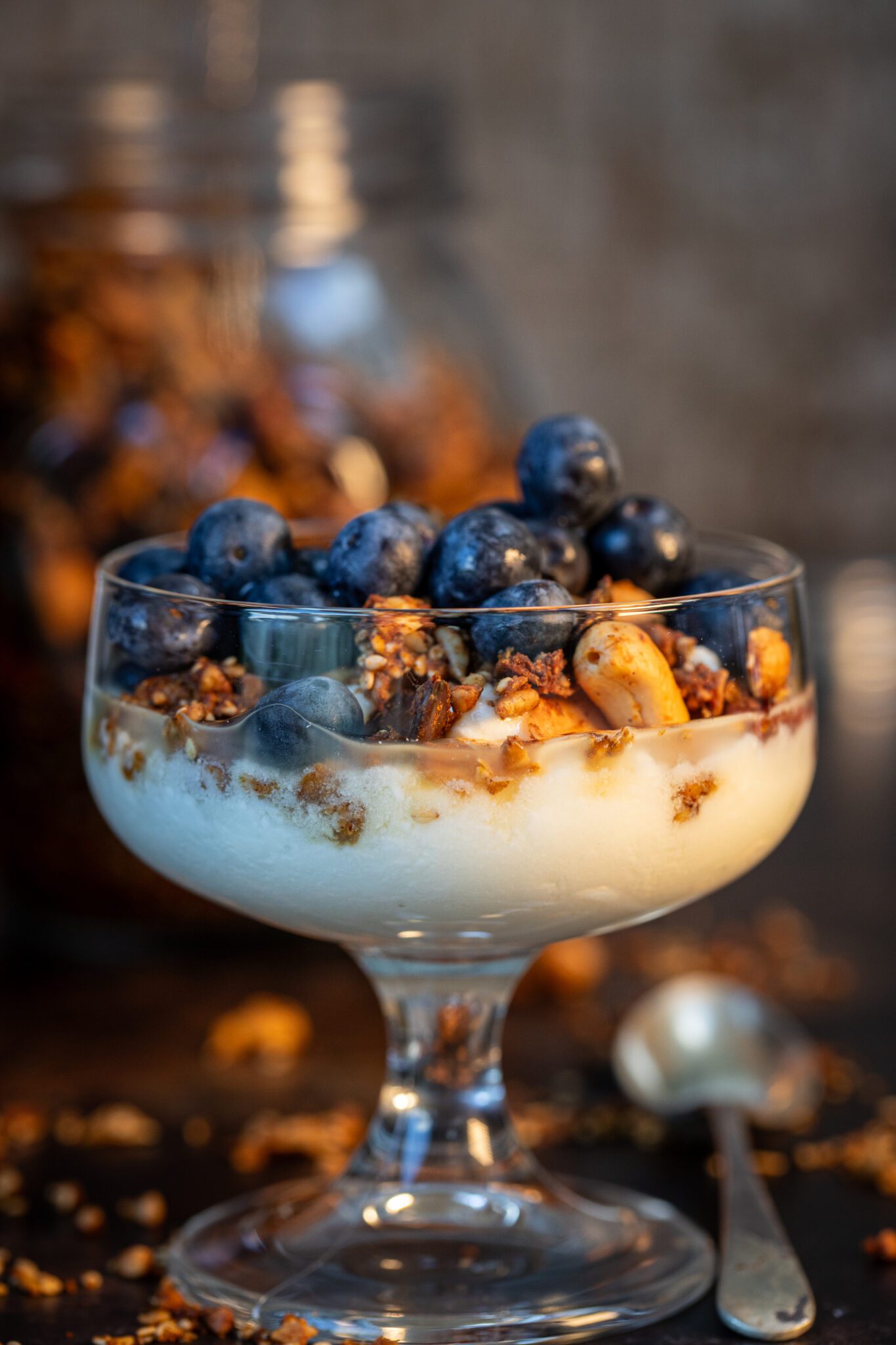 Lower Carb Granola, Greek Yoghurt Blueberries