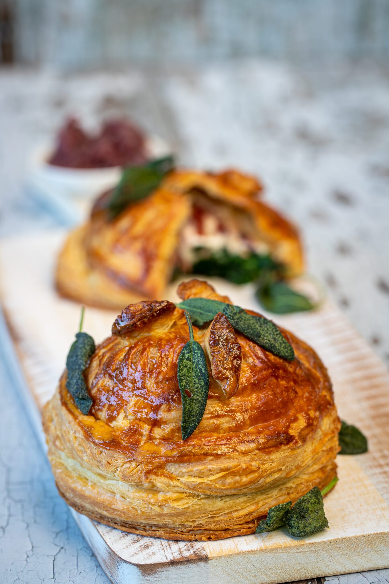 Roasted Portobello Mushroom Wellington with Spinach, Goats Cheese & Onion Marmalade