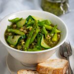 Vegetarian White Bean Cassoulet with Middle Eastern kale Pesto