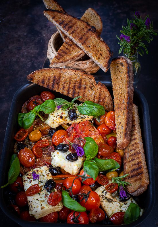 Mediterranean Baked Feta with Roasted Tomatoes and Kalamata Olives