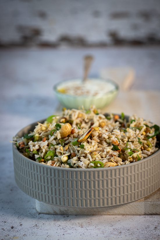 Simple Brown Rice, Sprouted Lentil & Cashew Salad